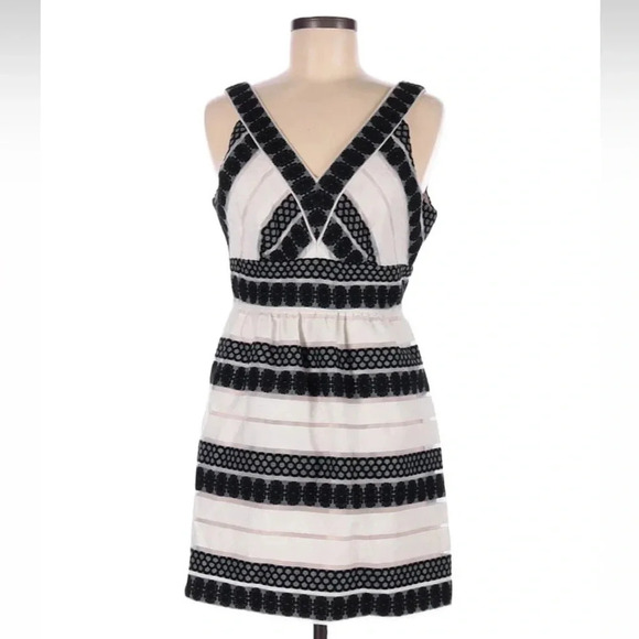 Plenty By Tracy Reese Loretta Black White Jacquard Stripe Dress Size 6 Small - Picture 4 of 12